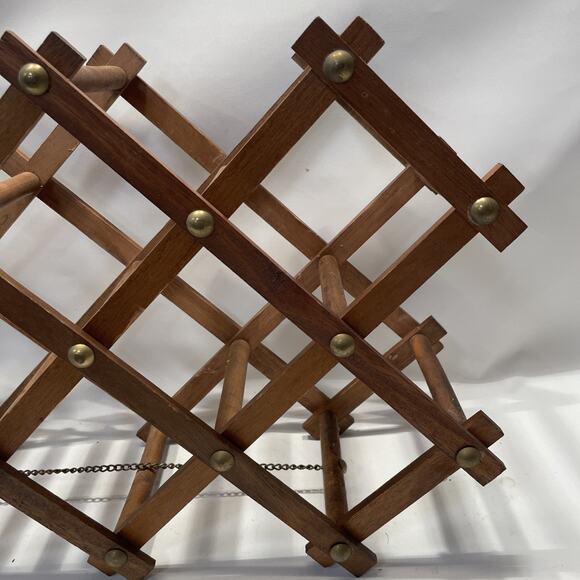 VintageWood & Brass Tack Expanding Wine Rack Table Top 8 Bottle Holder Expands - Picture 5 of 10